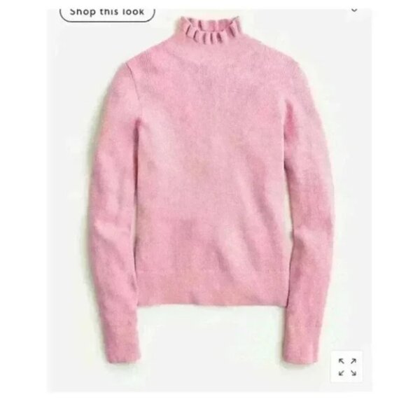 J Crew Wmn's Size MED Metallic Merino Wool Ruffleneck Sweater Resort Pink - Picture 1 of 9
